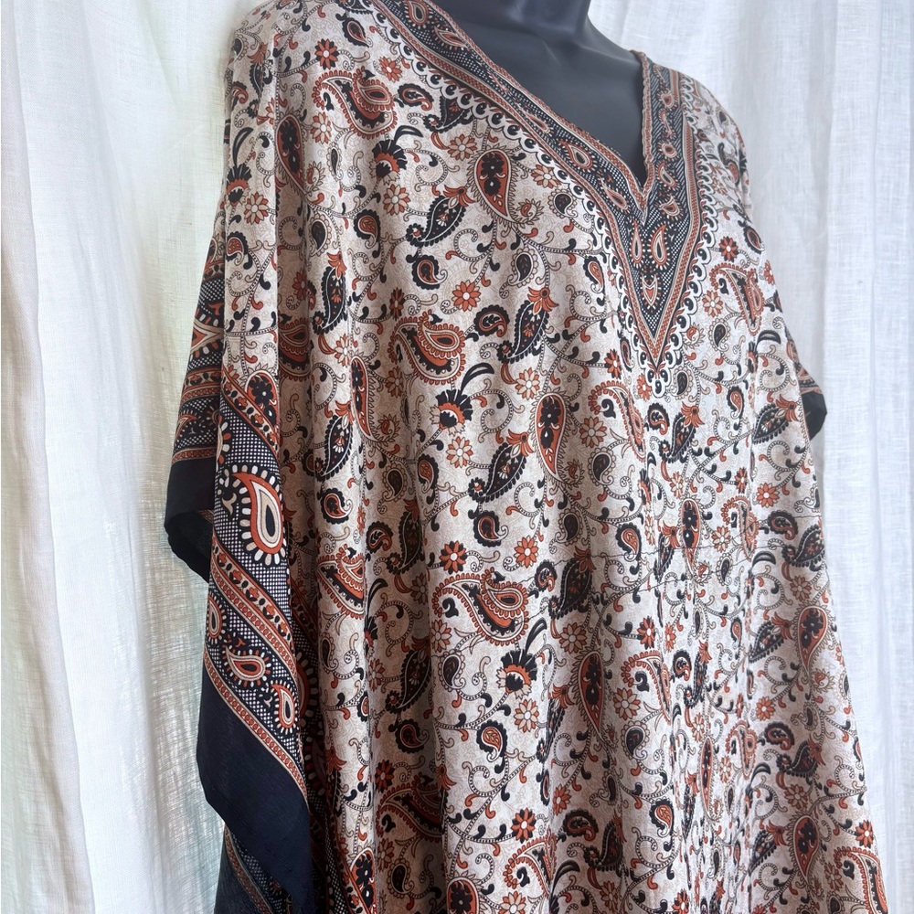 Paisley Print Tab Silky Long Festival Ethnic Boho Kaftan